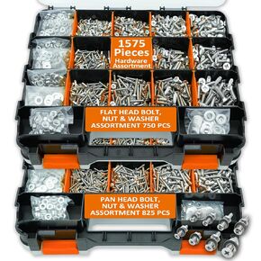 J&L HomeHive Stainless Steel 304 Bolt Nut and Washer Assortment Kit, 1575 Pieces, Flat Head and Pan Head Screws, Multiple Sizes #4 to #1/4, Organized Storage Case (Blue) in Saudi Arabia