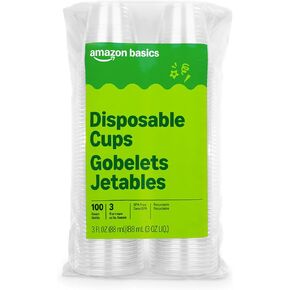 Amazon Basics Mini Disposable Clear Plastic Cups, 3oz, 100 Count in Kuwait