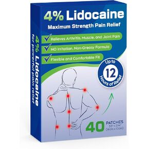 Uposiut Lidocaine 4% Patches - Extra Strength Lidocaine Patches (40 Patches), for Neck, Shoulder, Back, Knee, and Ankle Muscles, 12-Hour Effectiveness-A001L in Kuwait