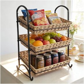 رف عرض حلوى قابل للتكديس مع الروطان | منظم حلوى قابل للتكديس | رف للوجبات الخفيفة متعدد الوظائف ورف للرقائق | حل عرض مثالي للمتاجر (بني، كبير) in Kuwait