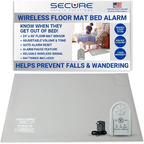 Secure Safety Solutions Bed Alarm for Elderly Adults Fall Prevention - 24x36 Floor Mat Sensor, Cordless Monitor, Power Adapter - No Noise in Room - Caregiver Alert System for Elderly Dementia Patients in Kuwait