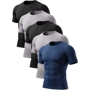5 Pack Men's Compression Shirts Short Sleeve Cool-Dry Athletic T Shirts Gym Workout Base Layer Undershirts Top in Kuwait