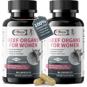 مكمل لأعضاء اللحم البقري للنساء - يدعم التوازن الهرموني الأنثوي والطاقة والعافية بشكل عام، مركب أعضاء البقر الذي يتغذى على العشب بنسبة 100%: الكبد والرحم* والقلب و3 المزيد، (كبسولتان يوميًا) in Kuwait