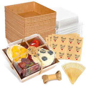 20Pcs Small Charcuterie Boxes with Clear Lids - Paper Mini Charcuterie Boxes To Go, Disposable Food Container with Lid, Dessert Boxes for Sandwich, Cookie, Sushi, Cake Slice, and Strawberries in Kuwait