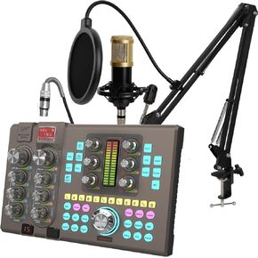 Podcast Equipment Bundle Audio Mixer With XLR Microphone Kit for Live Streaming, Podcasting, Recording, Gaming, PC, Guitar (Black) in Kuwait