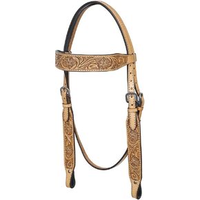 HILASON Western Horse جلد طبيعي مُصمم يدويًا بتصميم زهور، ياقة صدر، لون أسمر ضارب للصفرة in Kuwait