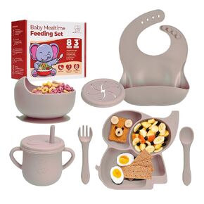 Complete Silicone Baby Feeding Set - 6+ Months Food Grade Baby Feeding Essentials | Silicone Bibs, Baby Bowls and Plates, 3 in 1 Baby Sippy Cup, Spoons and Fork Set | Free of BPA/PVC/Lead/Phthalate in Saudi Arabia