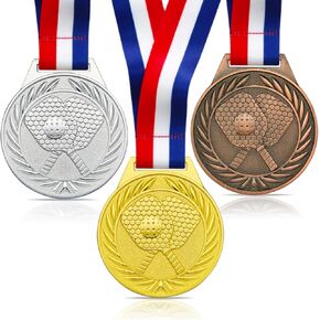 Donrime Pickleball Medals - 2.56 Inch Gold Silver Bronze Metal Pickle Ball Medal with V Neck Ribbons for Kids Adults Trophy Award Prize Gift in Kuwait