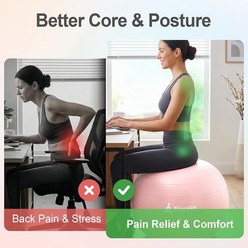 Anti Burst Large Exercise Ball for Yoga Non Slip Pilates Ball with Pump 550 lbs Capacity for Pregnancy, Fitness Size L 23 to 26 inches, About 58 to 65cm in Saudi Arabia