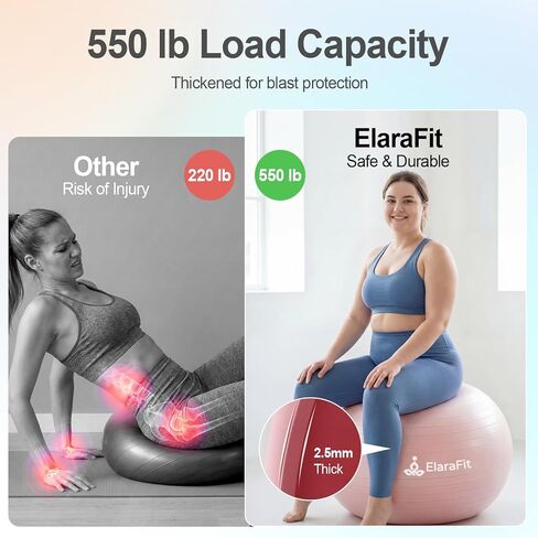 Anti Burst Large Exercise Ball for Yoga Non Slip Pilates Ball with Pump 550 lbs Capacity for Pregnancy, Fitness Size L 23 to 26 inches, About 58 to 65cm in Saudi Arabia