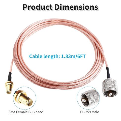 SMA أنثى الحاجز إلى PL-259 كابل الذكور، 6ft RG316 كابل محوري 50ohm PL-259 إلى SMA Fe محول الحاجز للهوائيات، راديو الهواة in Kuwait
