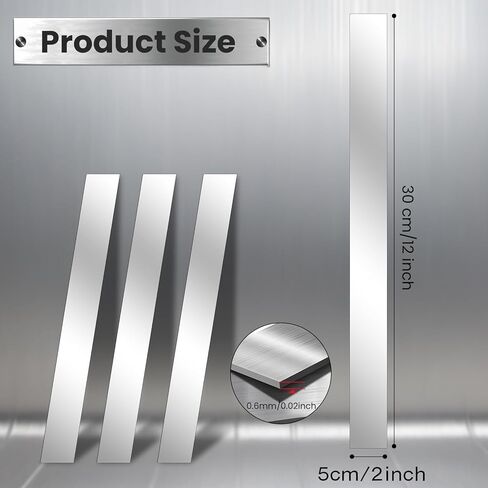 10 Pcs Metal Shims Stock Metal Sheet Stainless Steel Strips Gap Filler Trim Strip Mirror Silver 0.02'' Thickness 12'' Length for DIY(Self-Adhesive,2'' Width) in Saudi Arabia