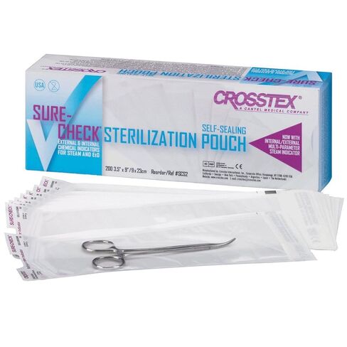 Crosstex SCS2 Sure-Check Sterilization Pouches, 3.5" x 9" Size (Pack of 200) in Saudi Arabia