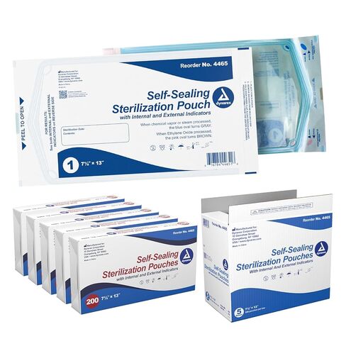 Dynarex Sterilization Pouches - Self-Sealing Autoclave Bags for Medical, Dental, Tattoo & Nail Care Tools - Blue-Tinted Transparent Cover, Dual Color Indicators (7.5" x 13", 1000) in Saudi Arabia