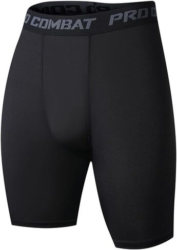 Men Spandex Sport Shorts Athletic Workout Active Tights Cycling Basketball Legging Fitness Compression(L,Black) in Saudi Arabia