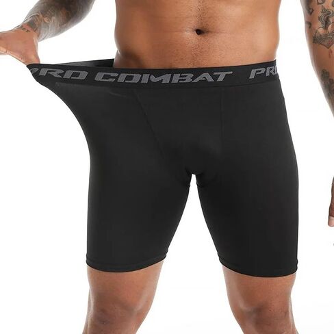 Men Spandex Sport Shorts Athletic Workout Active Tights Cycling Basketball Legging Fitness Compression(L,Black) in Saudi Arabia