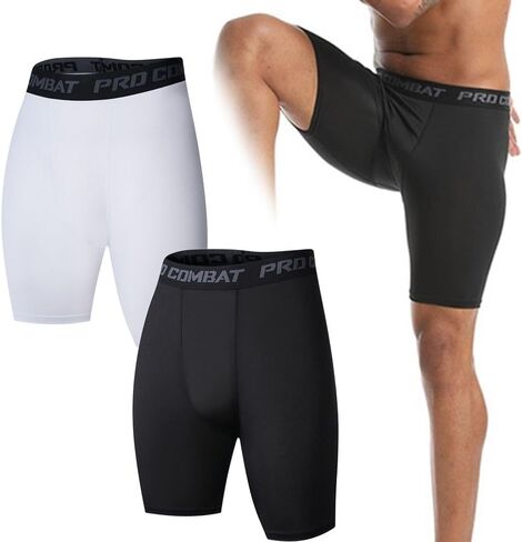Men Spandex Sport Shorts Athletic Workout Active Tights Cycling Basketball Legging Fitness Compression(L,Black) in Saudi Arabia