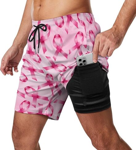 Breast Cancer Awareness Month Shorts Male Compression Liner Short Pants Elastic Waist Living Pant Breathable in Saudi Arabia