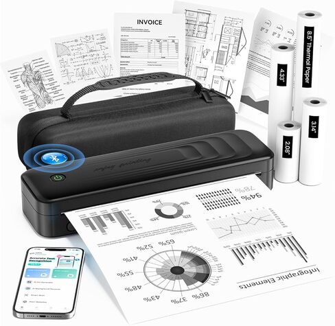 2025 Portable Printers Wireless for Travel, Inkless Thermal Printer 8.5" x 11"& A4 Size, Mobile Printers with Carry Case, Bluetooth Portable Printer for Office,Travel,School,Car,Home,Black in Kuwait