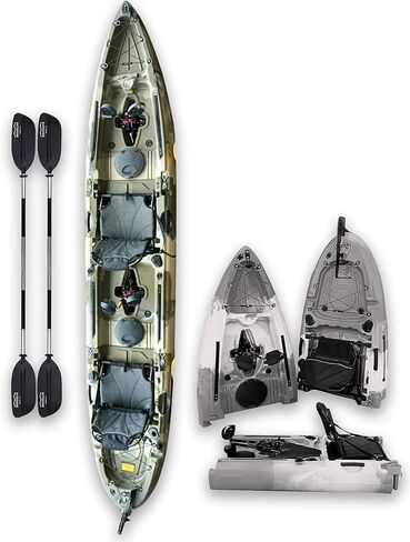Brooklyn 13.0 Tandem 3-Piece Modular Kayak من BKC، كاياك للجلوس على القمة لشخصين، محركات زعنفة مزدوجة، توجيه الدفة، حاملات القضبان، تخزين جاف وافر in Kuwait
