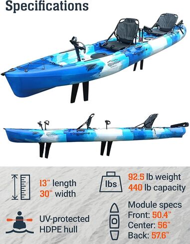 Brooklyn 13.0 Tandem 3-Piece Modular Kayak من BKC، كاياك للجلوس على القمة لشخصين، محركات زعنفة مزدوجة، توجيه الدفة، حاملات القضبان، تخزين جاف وافر in Kuwait
