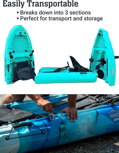 Brooklyn 13.0 Tandem 3-Piece Modular Kayak من BKC، كاياك للجلوس على القمة لشخصين، محركات زعنفة مزدوجة، توجيه الدفة، حاملات القضبان، تخزين جاف وافر in Kuwait