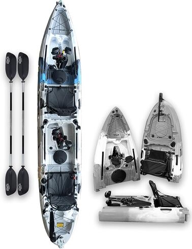 Brooklyn 13.0 Tandem 3-Piece Modular Kayak من BKC، كاياك للجلوس على القمة لشخصين، محركات زعنفة مزدوجة، توجيه الدفة، حاملات القضبان، تخزين جاف وافر in Kuwait