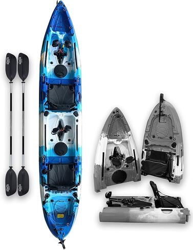 Brooklyn 13.0 Tandem 3-Piece Modular Kayak من BKC، كاياك للجلوس على القمة لشخصين، محركات زعنفة مزدوجة، توجيه الدفة، حاملات القضبان، تخزين جاف وافر in Kuwait