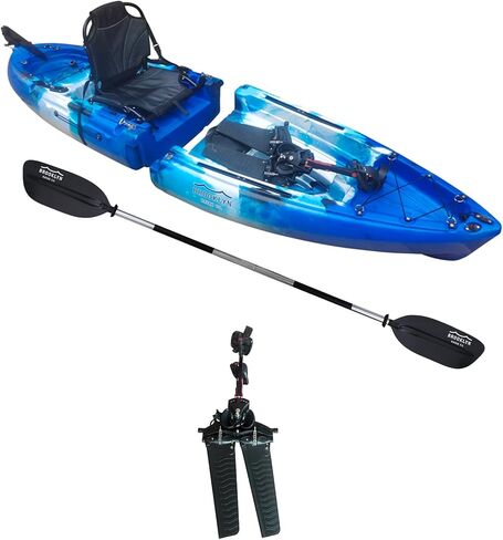 Brooklyn 9.0 Modular Pedal Kayak من BKC، قوارب الكاياك المعيارية للصيد والترفيه خفيفة الوزن للجلوس على القمة، محرك زعنفة، توجيه الدفة، سعة 300 رطل، تصميم مدمج مكون من قطعتين in Kuwait