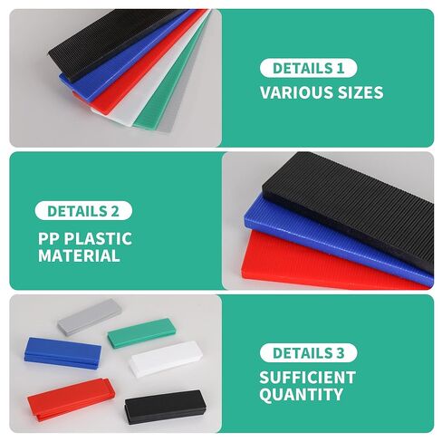 180 Pcs Plastic Shims for Leveling, Composite Shims, Furniture Flat Shim, Thickness 3/64, 5/64, 1/8, 5/32, 13/64, 15/64 Inch, Grey, Green, White, Red, Blue, Black in Kuwait