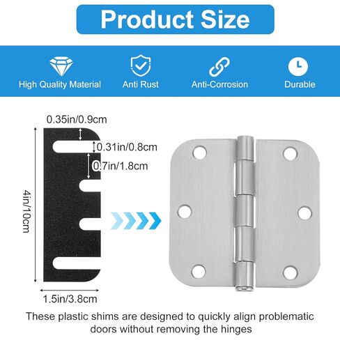 24 Pcs Hardware Door Hinge Shims, 4 Inch Door Hinge Spacer with Coated Finish Filling Gaps in Interior Doors Used to Solve Problems Such As Doors Air Leakage, Can Be Trimmed in Saudi Arabia