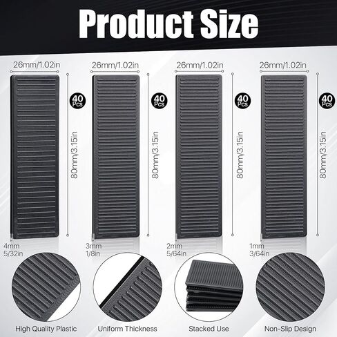 160 Pcs Plastic Shims, 3/64, 5/64, 1/8, 5/32 in Thick Black Flat Drywall Shims for Leveling, Non-Slip Stabilizing Furniture Leveling Toilet Shims for Wobbly Table, Bed, Window, Door, Toilet in Saudi Arabia