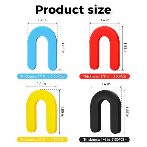 600Pcs Plastic Shims, Horseshoe Shims, U Shims, Tile Shims, Plastic Shims for Leveling, Black 1/4", Red 1/8"Blue 1/16", Yellow 3/16" in Saudi Arabia