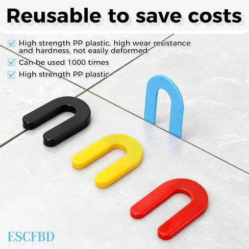600Pcs Plastic Shims, Horseshoe Shims, U Shims, Tile Shims, Plastic Shims for Leveling, Black 1/4", Red 1/8"Blue 1/16", Yellow 3/16" in Saudi Arabia