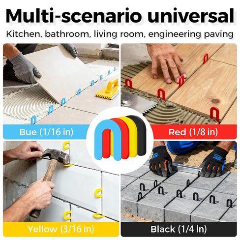600Pcs Plastic Shims, Horseshoe Shims, U Shims, Tile Shims, Plastic Shims for Leveling, Black 1/4", Red 1/8"Blue 1/16", Yellow 3/16" in Saudi Arabia