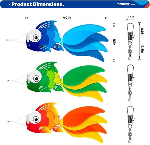 40 Inch Fish Windsock,Heavy Duty Wind Socks for Outside, Ideal for Beach Fishing Boats, Halloween, and Christmas Decorations - 3 Piece Set, Perfect Easter & Valentine's Windsock in Saudi Arabia