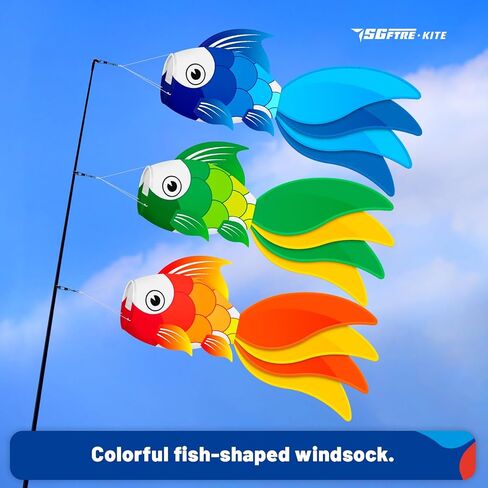 40 Inch Fish Windsock,Heavy Duty Wind Socks for Outside, Ideal for Beach Fishing Boats, Halloween, and Christmas Decorations - 3 Piece Set, Perfect Easter & Valentine's Windsock in Saudi Arabia