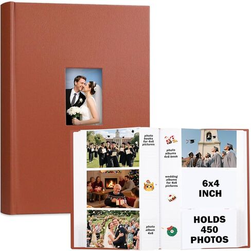 Photo Album 4x6 450 Photos with Writing Space,PU Leather Cover with Front Window Picture Album,4 x 6 Photo Book for Wedding Kids Travel Family Baby Vacation Couple (Black) in Saudi Arabia