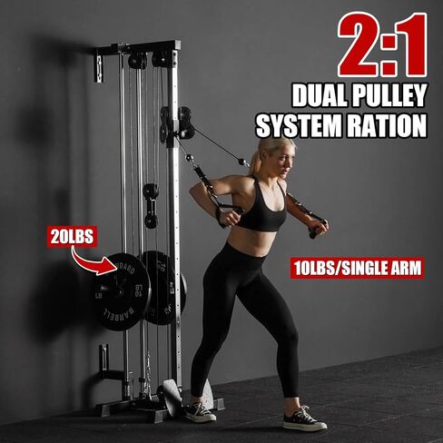ER Kang Cable Station Wall Mount, 18in Pulley Tower, Dual Pulley System, High & Low Cable Machine, LAT Pull-Down & Row Tower with Flip-Up Footplate, Home Gym Cable Crossover, Black in Saudi Arabia
