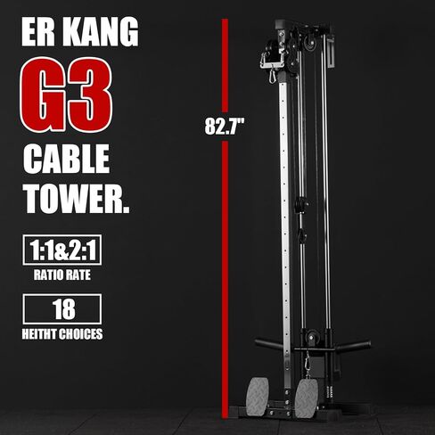ER Kang Cable Station Wall Mount, 18in Pulley Tower, Dual Pulley System, High & Low Cable Machine, LAT Pull-Down & Row Tower with Flip-Up Footplate, Home Gym Cable Crossover, Black in Saudi Arabia