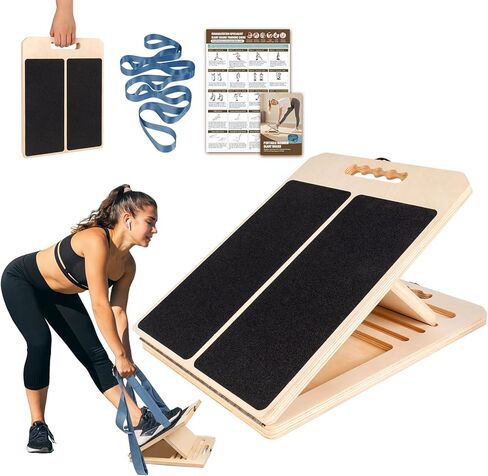 Slant Board for Calf Stretching, Adjustable Wooden Calf Stretch Board with Stretch Strap & Training Poster, 300 Lbs Weight Capacity Velour Board for Calf Ankle Achilles Physical Therapy Leg Exercisers in Kuwait