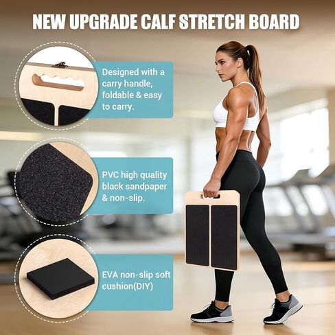 Slant Board for Calf Stretching, Adjustable Wooden Calf Stretch Board with Stretch Strap & Training Poster, 300 Lbs Weight Capacity Velour Board for Calf Ankle Achilles Physical Therapy Leg Exercisers in Kuwait