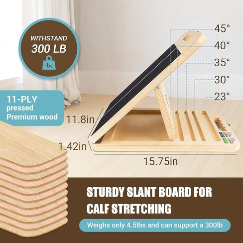 Slant Board for Calf Stretching, Adjustable Wooden Calf Stretch Board with Stretch Strap & Training Poster, 300 Lbs Weight Capacity Velour Board for Calf Ankle Achilles Physical Therapy Leg Exercisers in Kuwait
