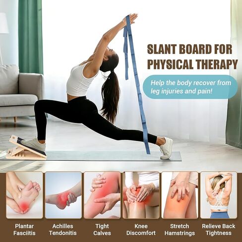 Slant Board for Calf Stretching, Adjustable Wooden Calf Stretch Board with Stretch Strap & Training Poster, 300 Lbs Weight Capacity Velour Board for Calf Ankle Achilles Physical Therapy Leg Exercisers in Kuwait