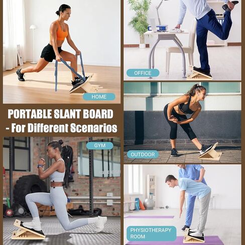 Slant Board for Calf Stretching, Adjustable Wooden Calf Stretch Board with Stretch Strap & Training Poster, 300 Lbs Weight Capacity Velour Board for Calf Ankle Achilles Physical Therapy Leg Exercisers in Kuwait