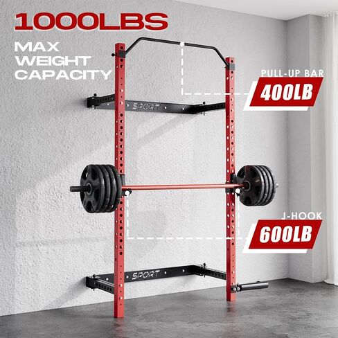 Garvee Folding Squat Rack for Home Gym, 2.36 in x 2.36 in Wall Mounted Foldable Squat Rack with Pull Up Bar, J Hooks and Landmine Attachments, 1000 LBS Capacity Space Saving Weight Power Cage in Saudi Arabia