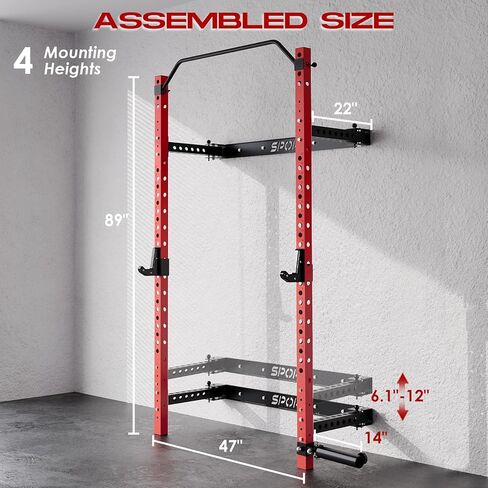 Garvee Folding Squat Rack for Home Gym, 2.36 in x 2.36 in Wall Mounted Foldable Squat Rack with Pull Up Bar, J Hooks and Landmine Attachments, 1000 LBS Capacity Space Saving Weight Power Cage in Saudi Arabia