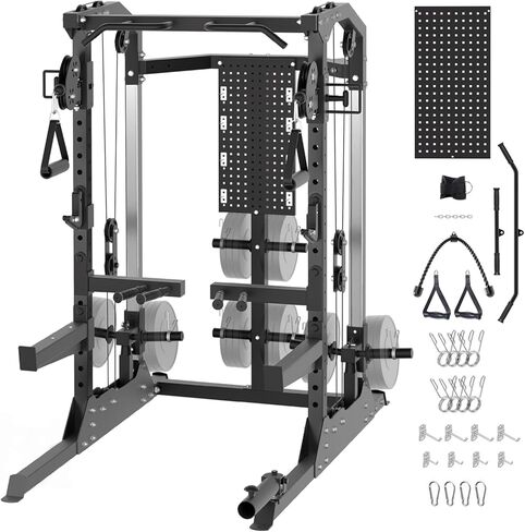 GarveeLife Power Cage, 2000LB Power Rack with Dual Independent Pulley System, Squat Rack with Adjustable Cable Crossover, Multi-Function Home Gym Workout Machine for Home in Saudi Arabia