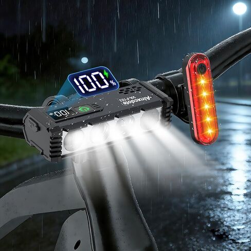 Super Bright Bike Lights for Night Riding, USB Rechargeable LED Bicycle Light with LCD Dispaly, NO Guess Power, High Power Waterproof Bike Headlight Front and Rear for Mountain Road Cycling in Saudi Arabia