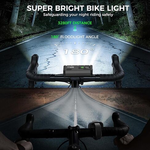 Super Bright Bike Lights for Night Riding, USB Rechargeable LED Bicycle Light with LCD Dispaly, NO Guess Power, High Power Waterproof Bike Headlight Front and Rear for Mountain Road Cycling in Saudi Arabia